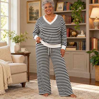 Women's Plus Size Striped Casual Two-Piece Outfit