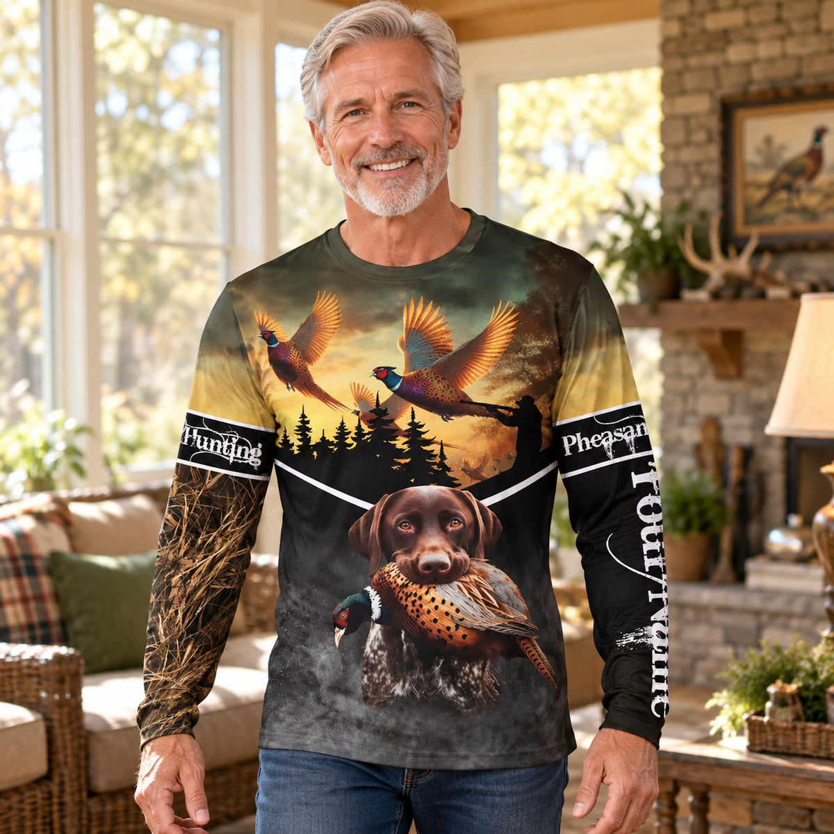 Men's 3D Deer Print Long Sleeve Shirt