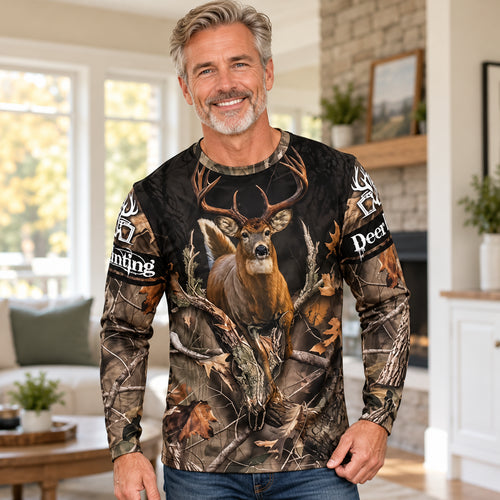 Men's 3D Deer Print Long Sleeve Shirt
