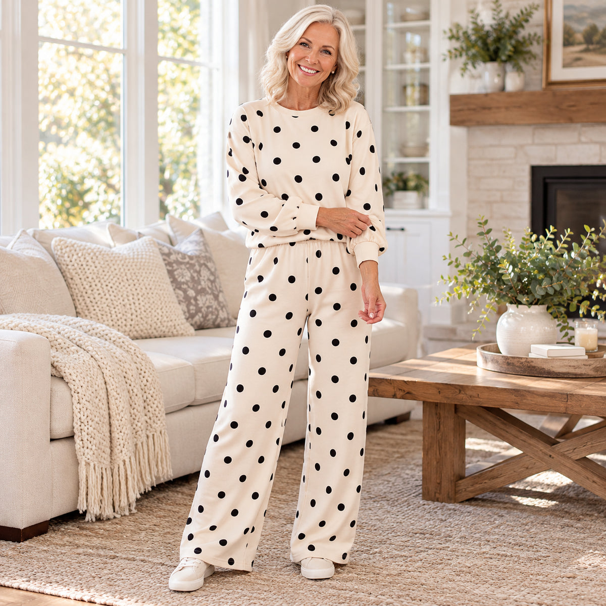 Women's Polka Dot Two Piece Casual Set