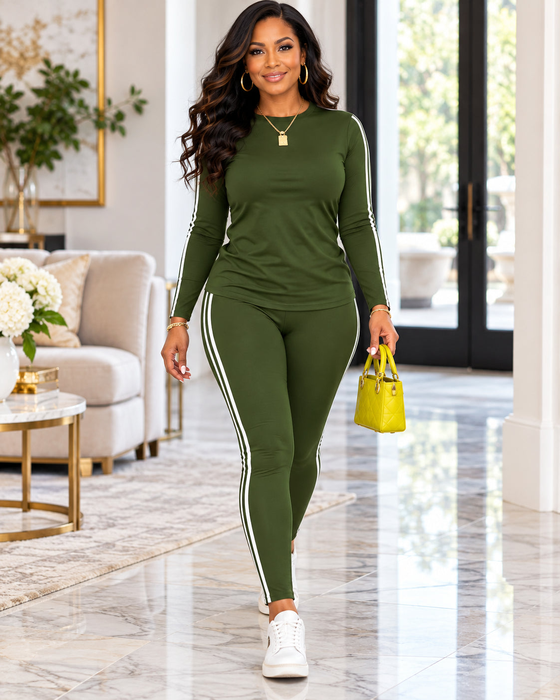 Women's Sporty Side Stripe Slim Fit Long Sleeve Pants Set