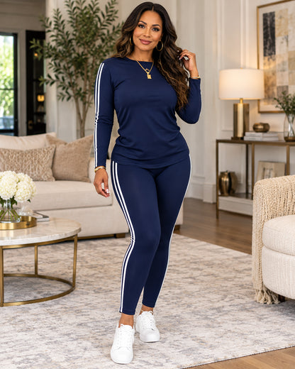 Women's Sporty Side Stripe Slim Fit Long Sleeve Pants Set