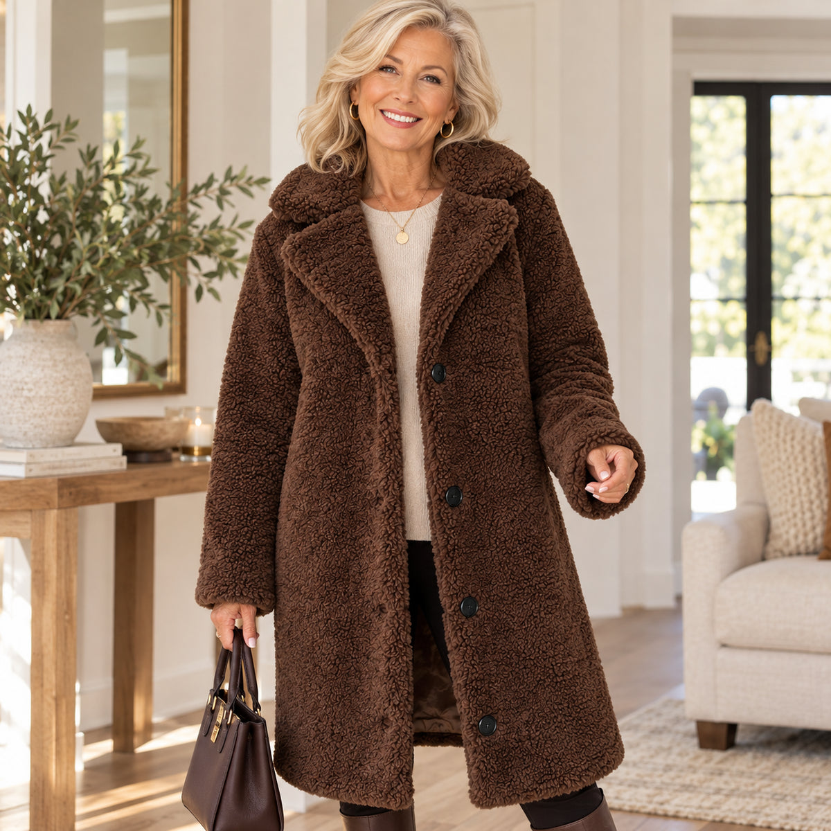 Women's Elegant Longline Plush Coat