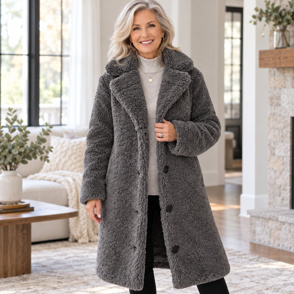 Women's Elegant Longline Plush Coat