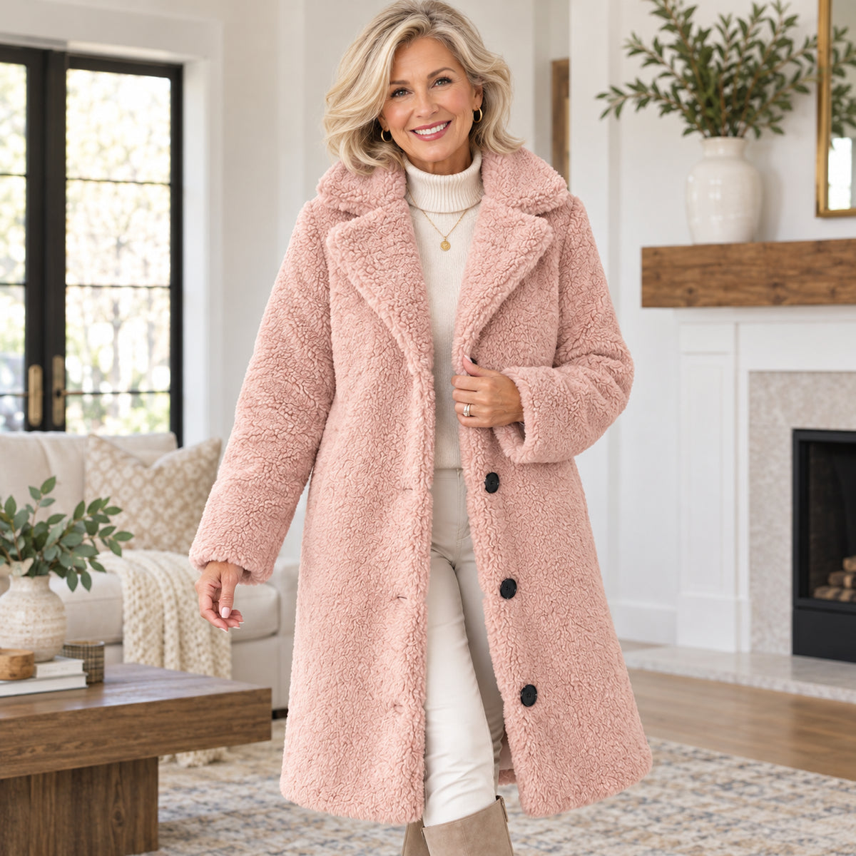 Women's Elegant Longline Plush Coat