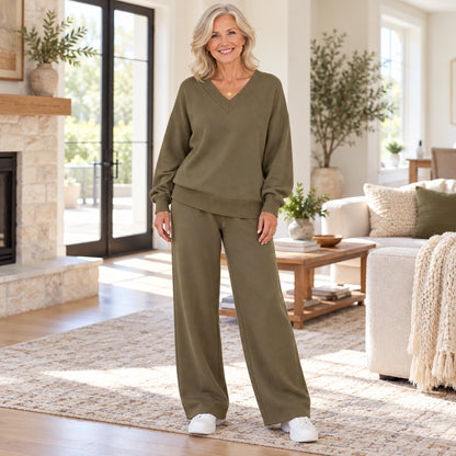 Women's Elegant V-Neck Knit Two-Piece Set