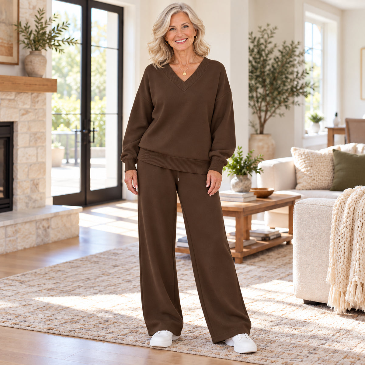 Women's Elegant V-Neck Knit Two-Piece Set