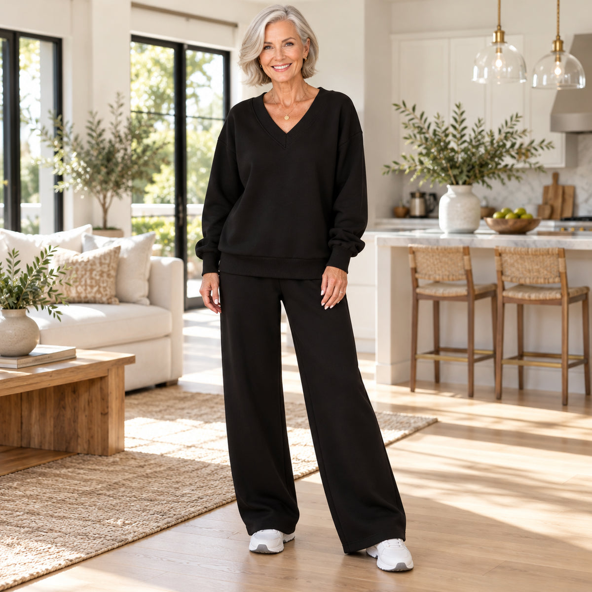 Women's Elegant V-Neck Knit Two-Piece Set