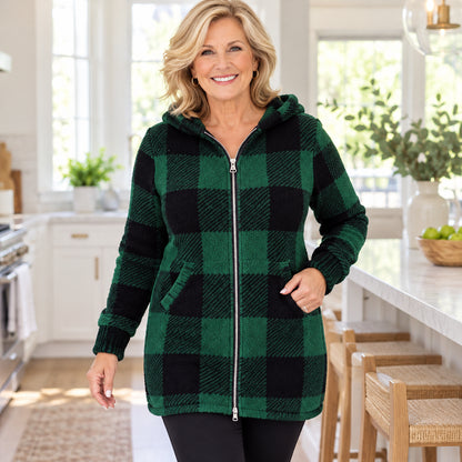 Women's Cozy Plaid Hooded Long Cardigan