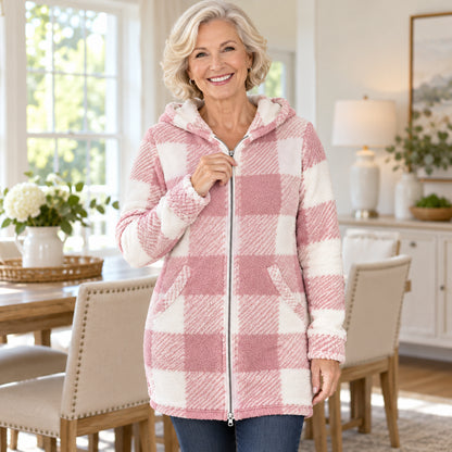 Women's Cozy Plaid Hooded Long Cardigan