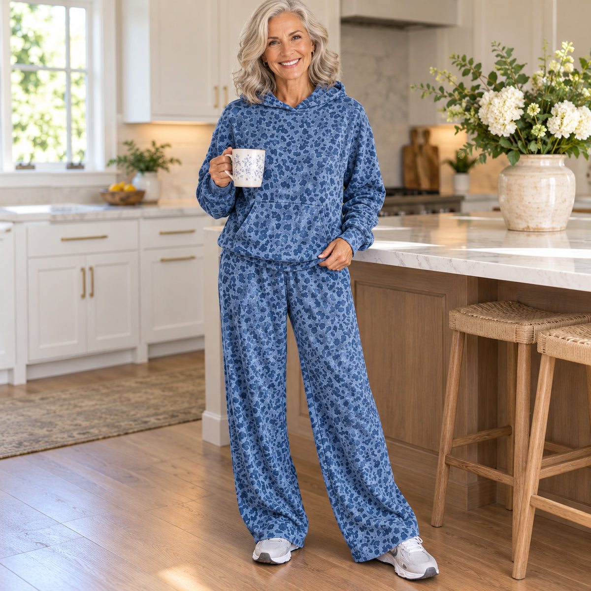 Women's Leopard Print Hoodie & Wide-Leg Pants Set
