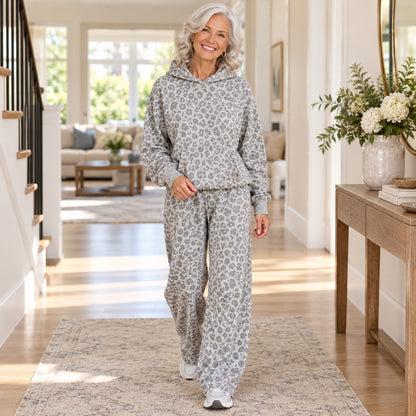 Women's Leopard Print Hoodie & Wide-Leg Pants Set