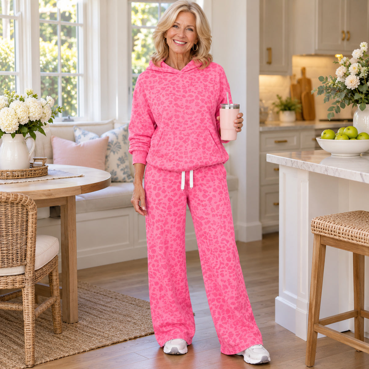 Women's Leopard Print Hoodie & Wide-Leg Pants Set