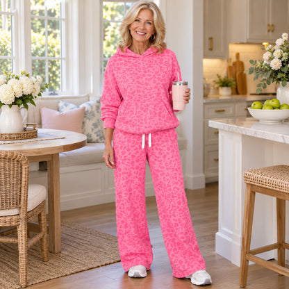 Women's Leopard Print Hoodie & Wide-Leg Pants Set