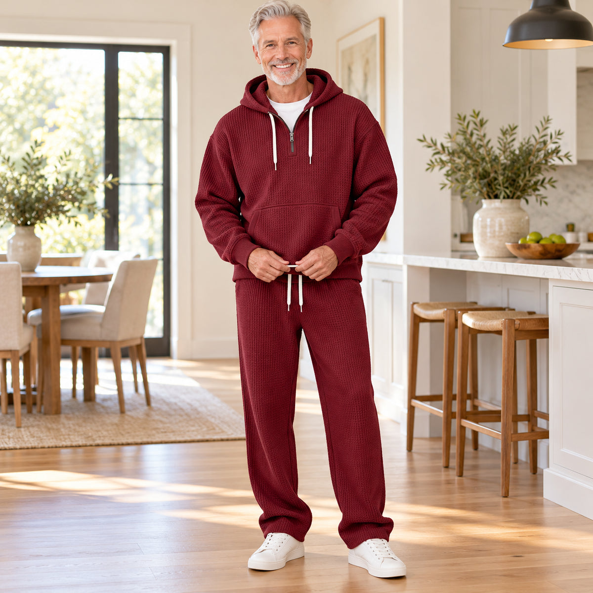 Men's Waffle Knit Hoodie & Pants Set