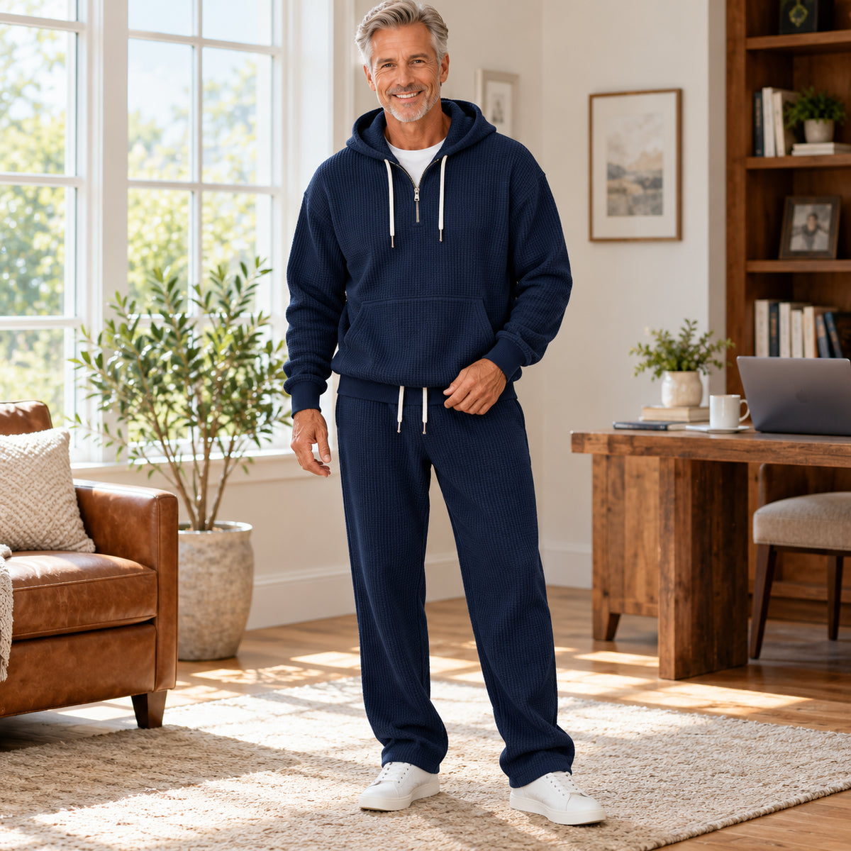 Men's Waffle Knit Hoodie & Pants Set