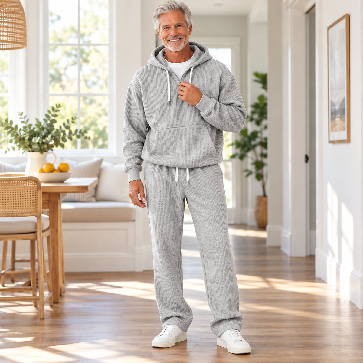 Men's Waffle Knit Hoodie & Pants Set