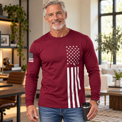 Men's Patriotic American Flag Long-Sleeve Shirt