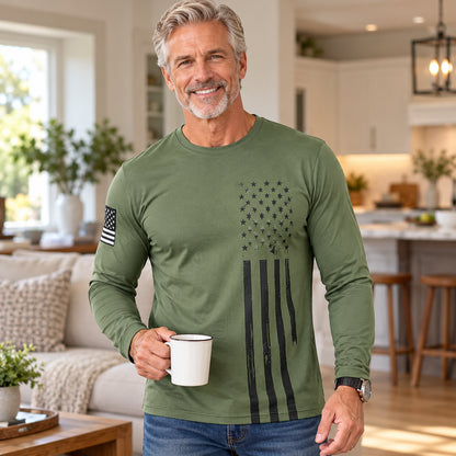 Men's Patriotic American Flag Long-Sleeve Shirt