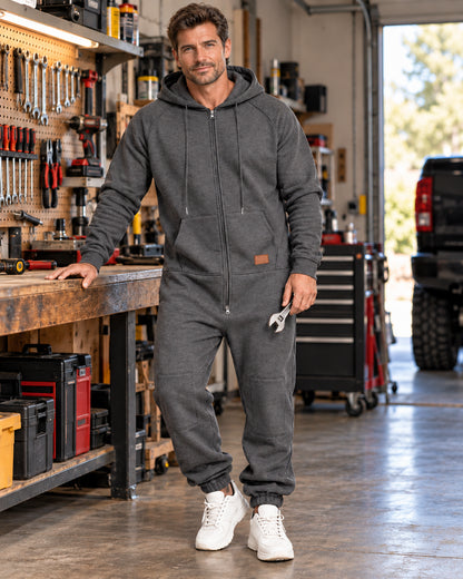 Men's Hooded Cargo Zip-Up Jumpsuit