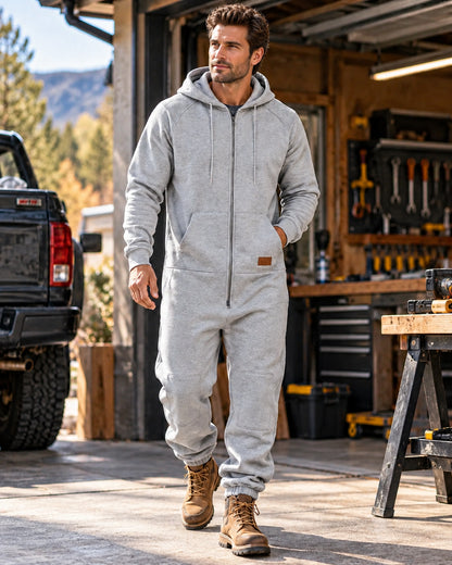 Men's Hooded Cargo Zip-Up Jumpsuit