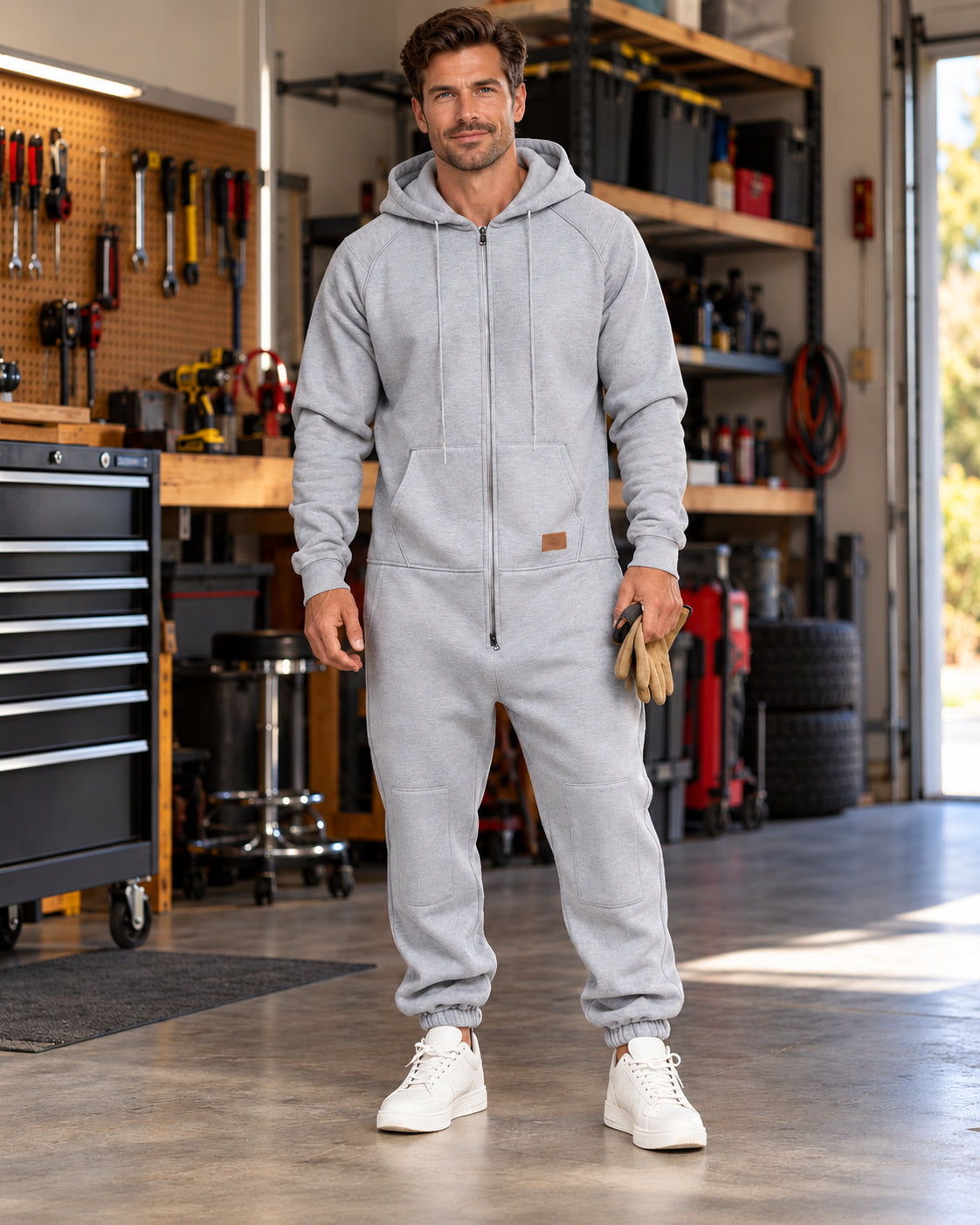 Men's Hooded Cargo Zip-Up Jumpsuit