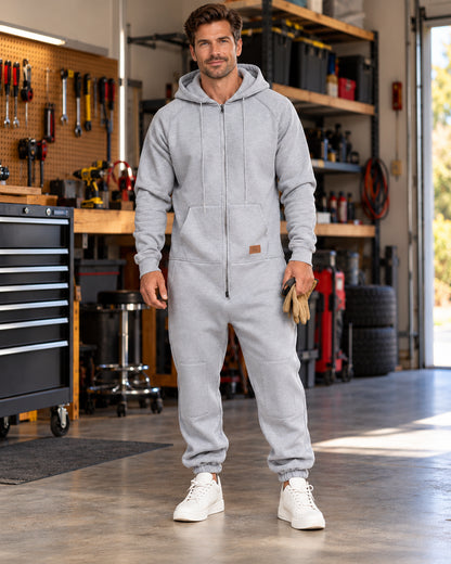 Men's Hooded Cargo Zip-Up Jumpsuit