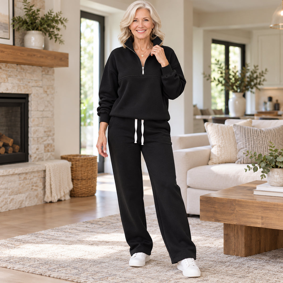 Women's Half-Zip Wide-Leg Lounge Set