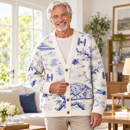 Sci-Fi Space Vessel Toile Seamless Pattern Geek Ugly Cardigan Sweaters