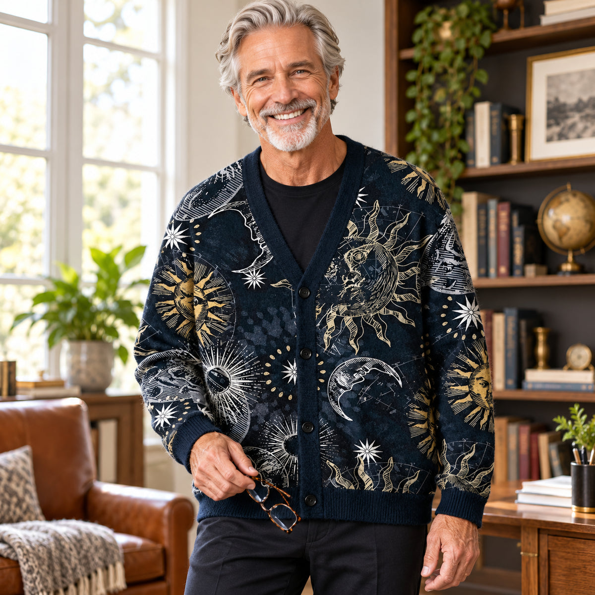 Sci-Fi Space Vessel Toile Seamless Pattern Geek Ugly Cardigan Sweaters