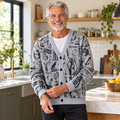 Sci-Fi Space Vessel Toile Seamless Pattern Geek Ugly Cardigan Sweaters