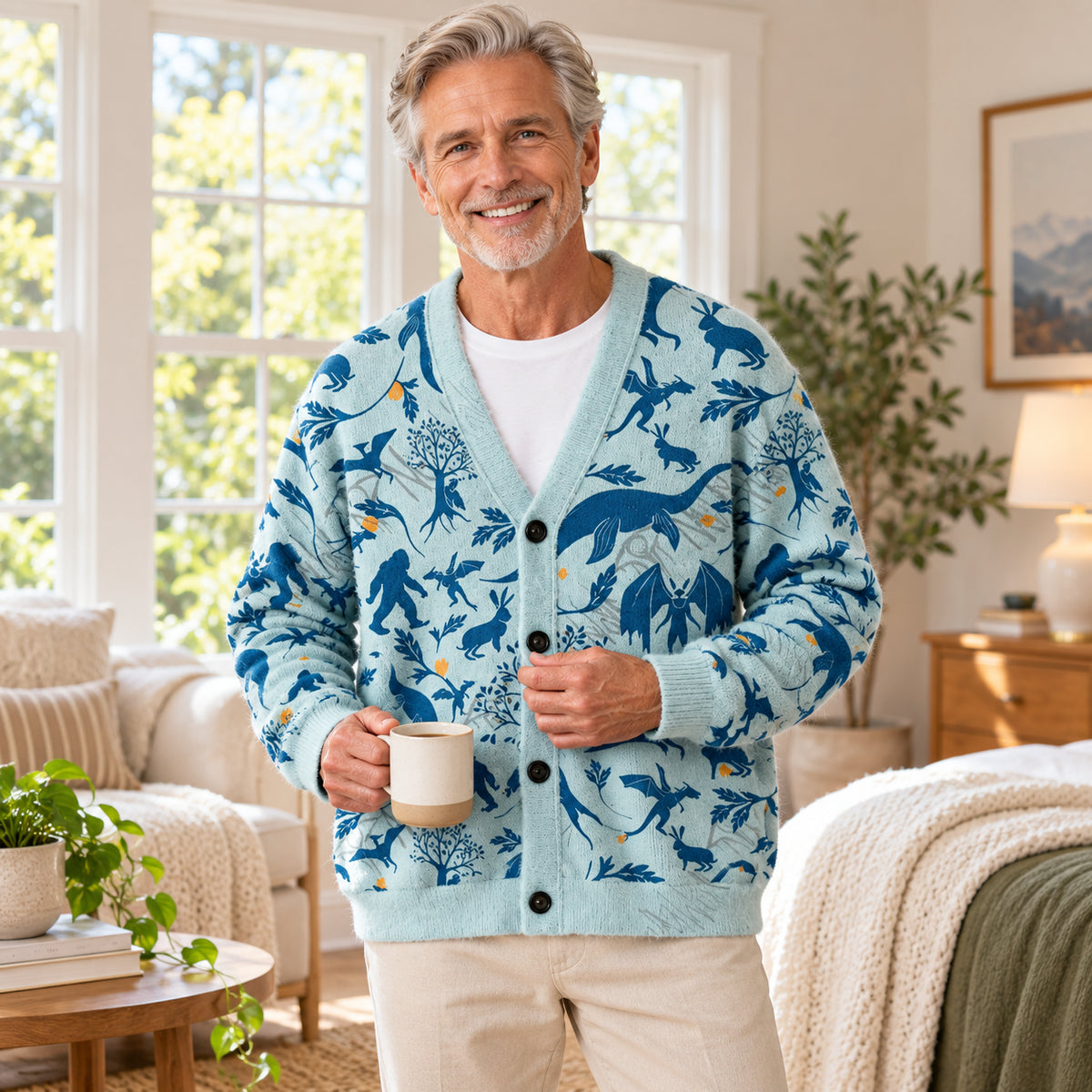 Sci-Fi Space Vessel Toile Seamless Pattern Geek Ugly Cardigan Sweaters