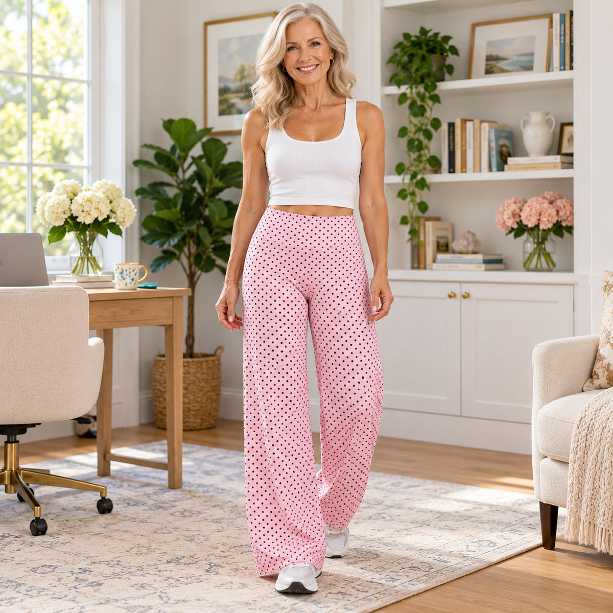 Women's High-Waisted Leopard Print Stretch Wide-Leg Pants