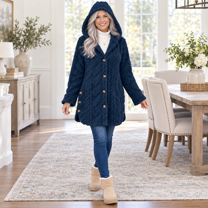 Women's Warm Cable-Knit Hooded Cardigan