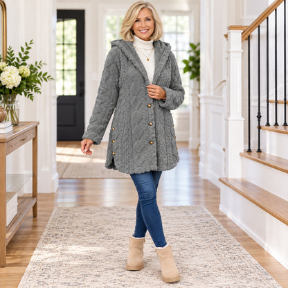 Women's Warm Cable-Knit Hooded Cardigan