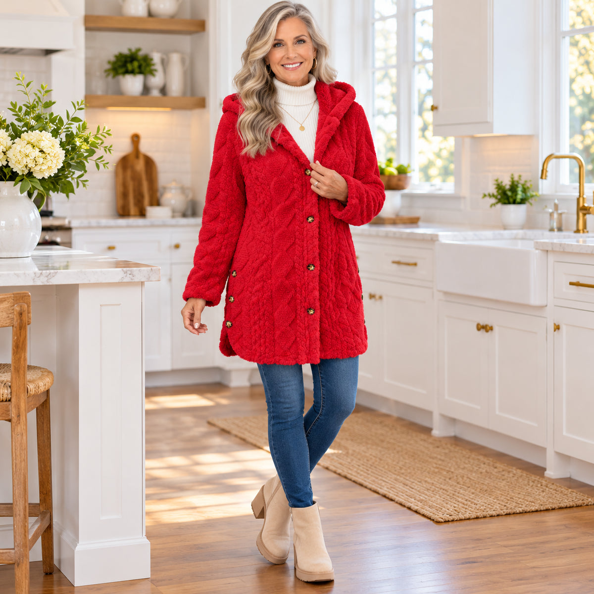 Women's Warm Cable-Knit Hooded Cardigan