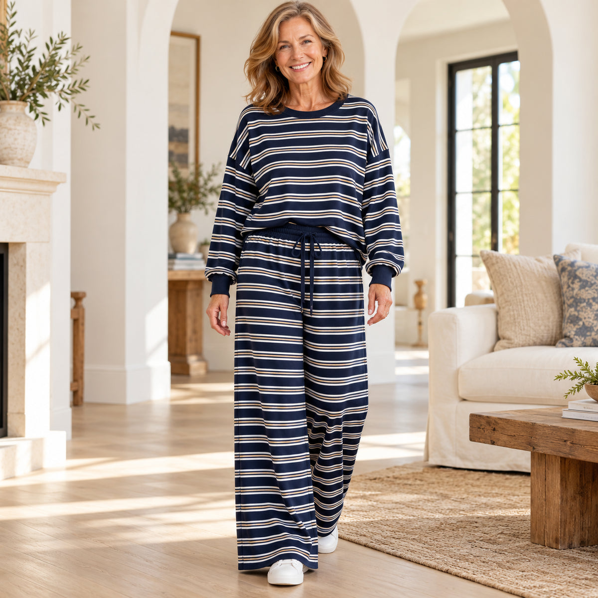 Women's Striped Open-Back Wide-Leg Casual Set