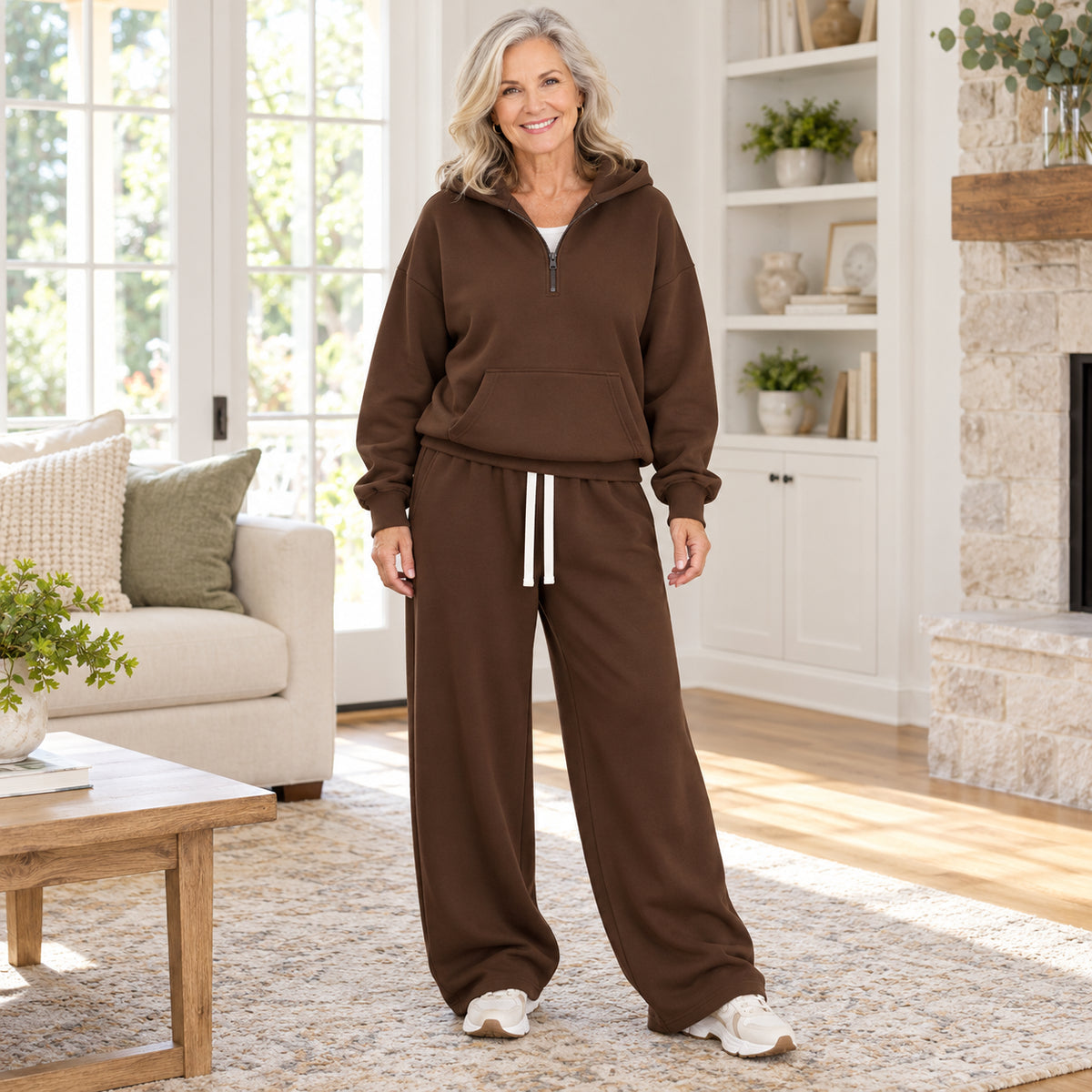 Women's Cozy Half-Zip Hoodie & Relaxed Pants Set