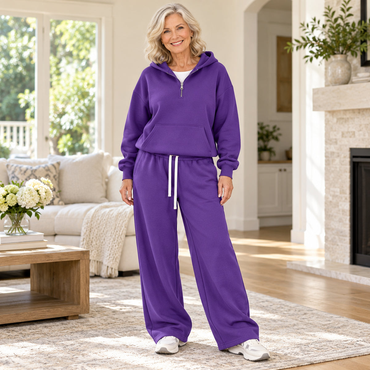 Women's Cozy Half-Zip Hoodie & Relaxed Pants Set