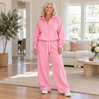 Women's Cozy Half-Zip Hoodie & Relaxed Pants Set