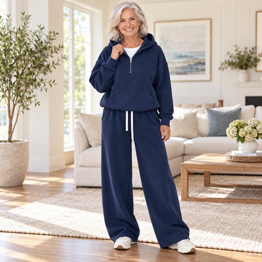Women's Half-Zip Hoodie & Relaxed Pants 2-Piece Set