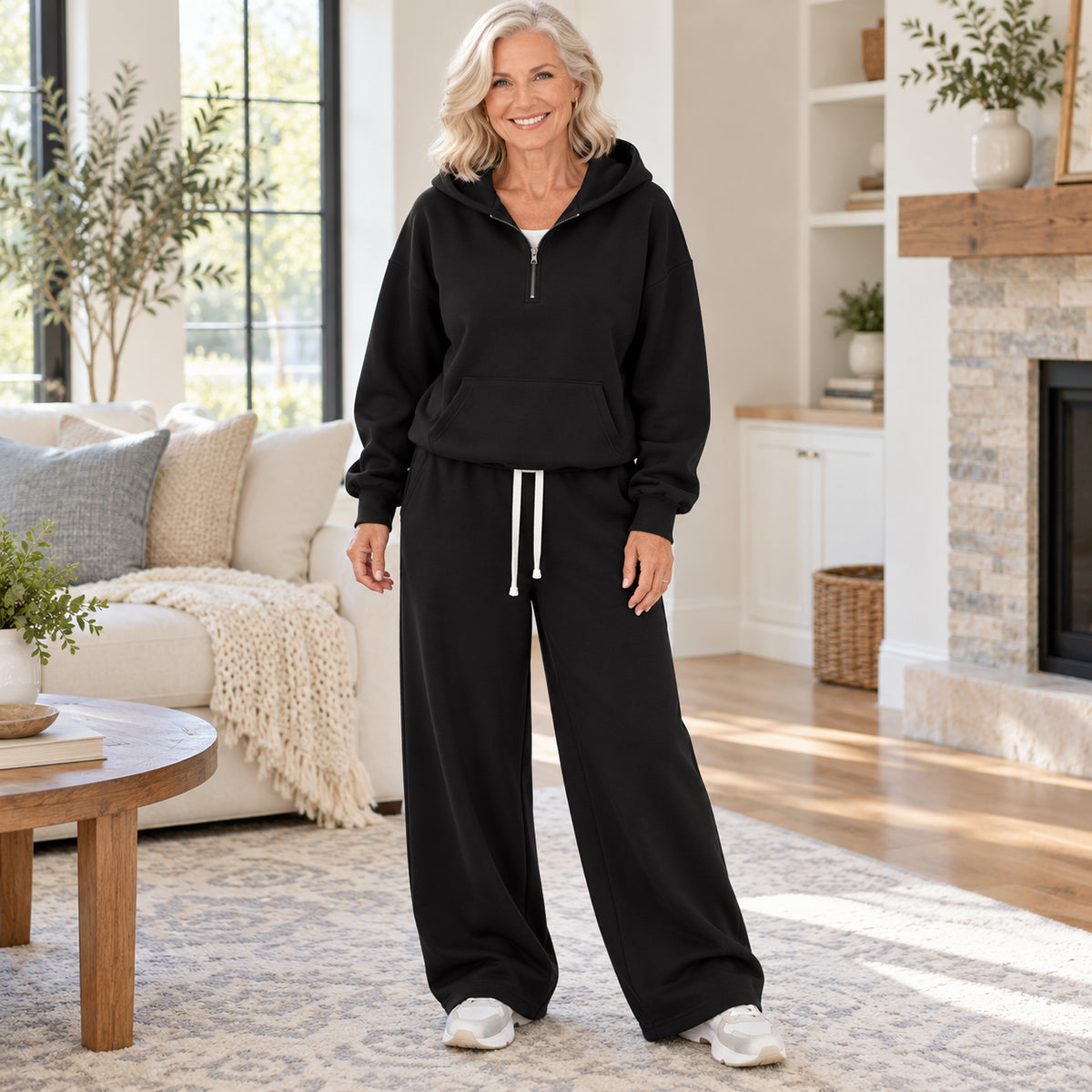 Women's Cozy Half-Zip Hoodie & Relaxed Pants Set