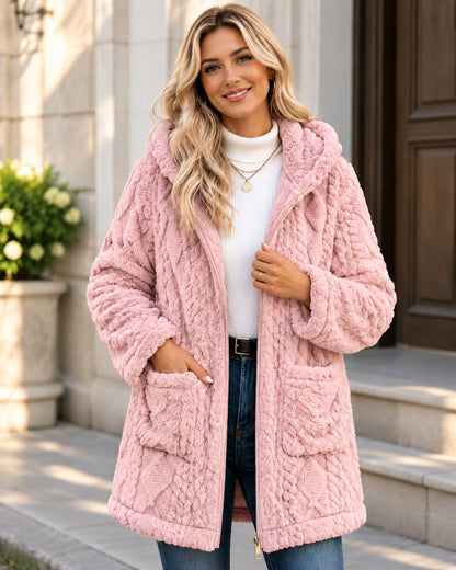Women's Cozy Cable-Knit Hooded Zip-Up Cardigan