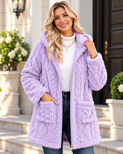 Women's Cozy Cable-Knit Hooded Zip-Up Cardigan
