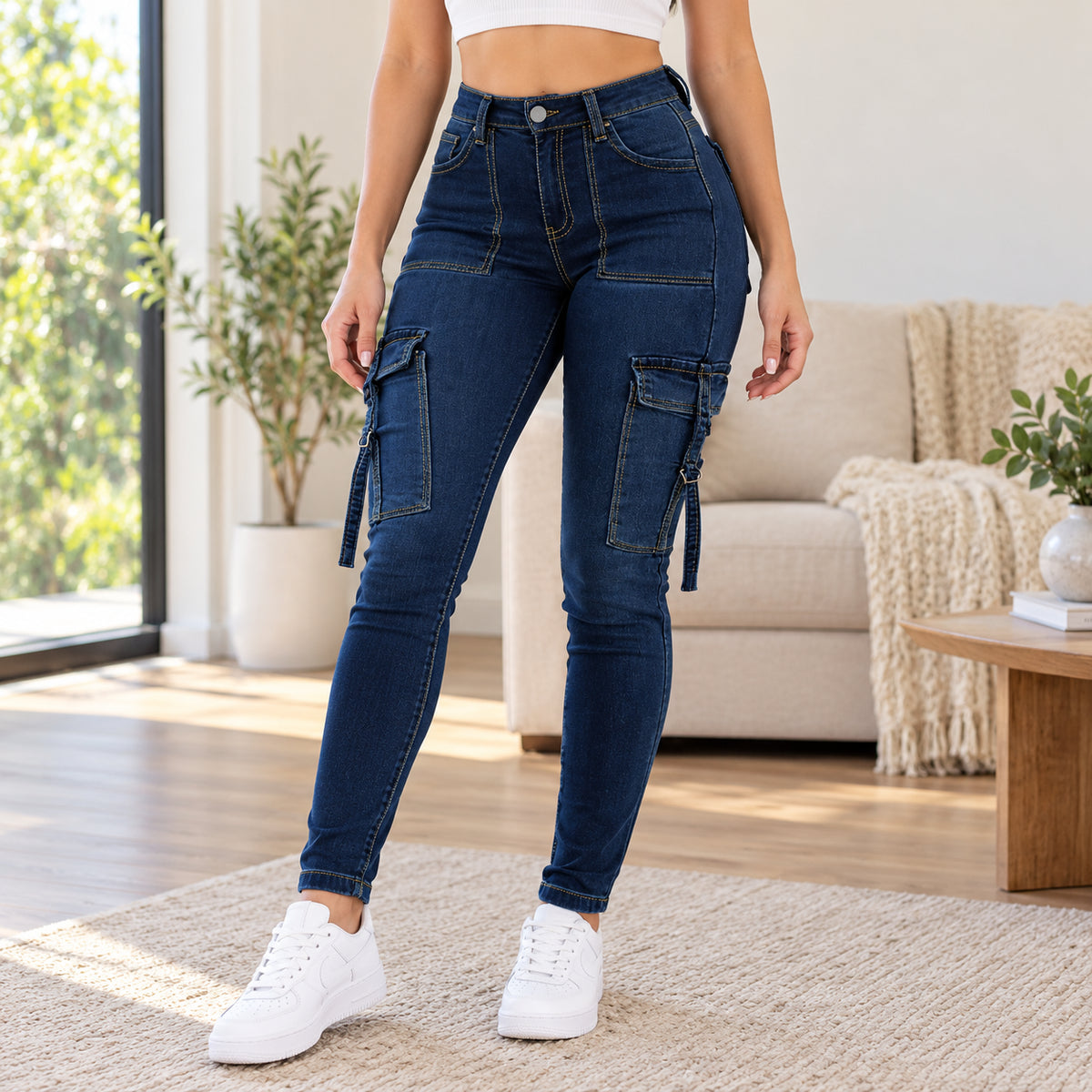 Women's Stretch Slim-Fit Denim Cargo Pants