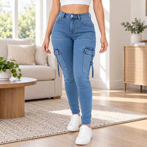 Women's Stretch Slim-Fit Denim Cargo Pants