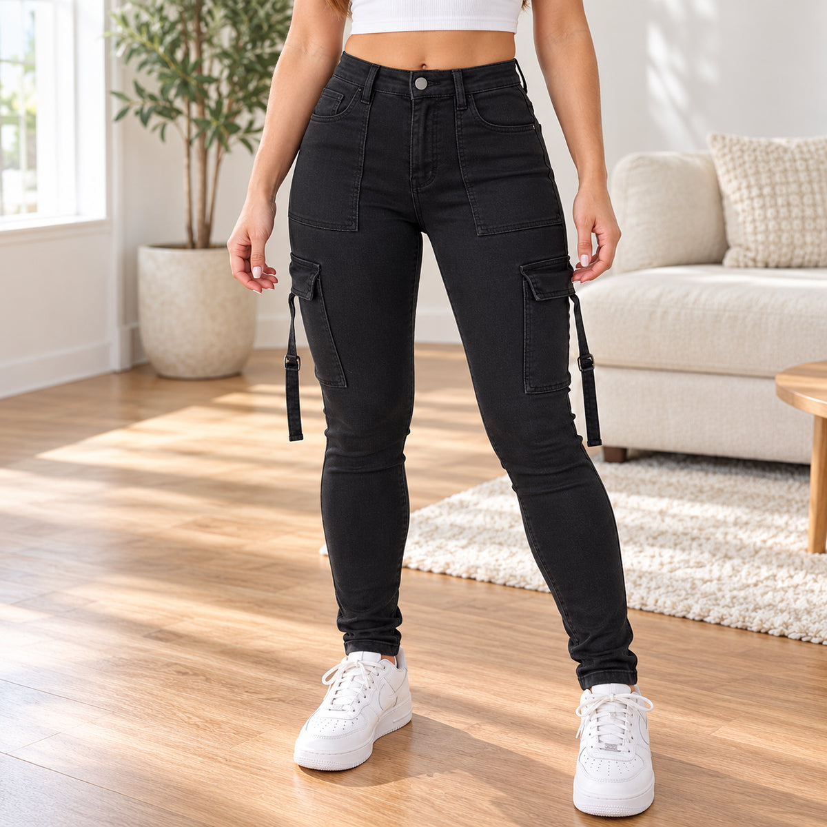 Women's Stretch Slim-Fit Denim Cargo Pants