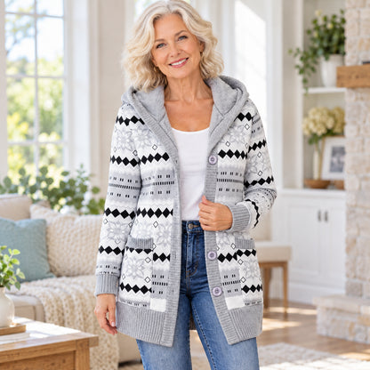 Women’s Plush-Lined Hooded Patterned Cardigan