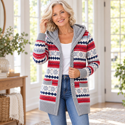 Women’s Plush-Lined Hooded Patterned Cardigan