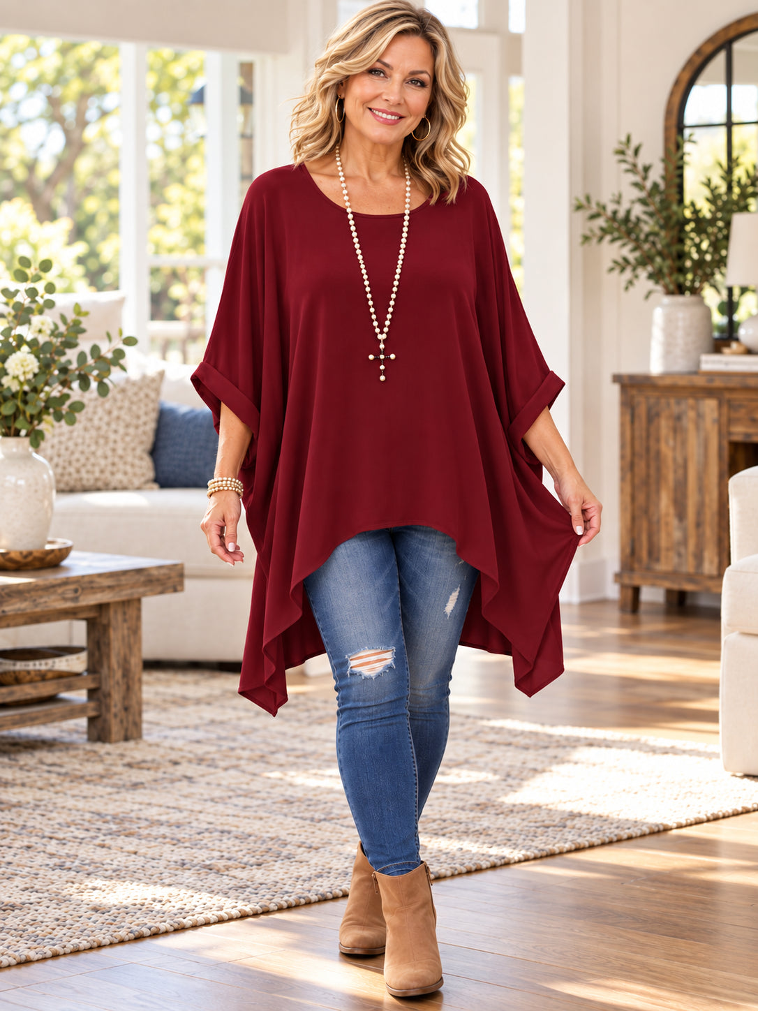 Women’s Plus-Size Draped Batwing Tunic Top